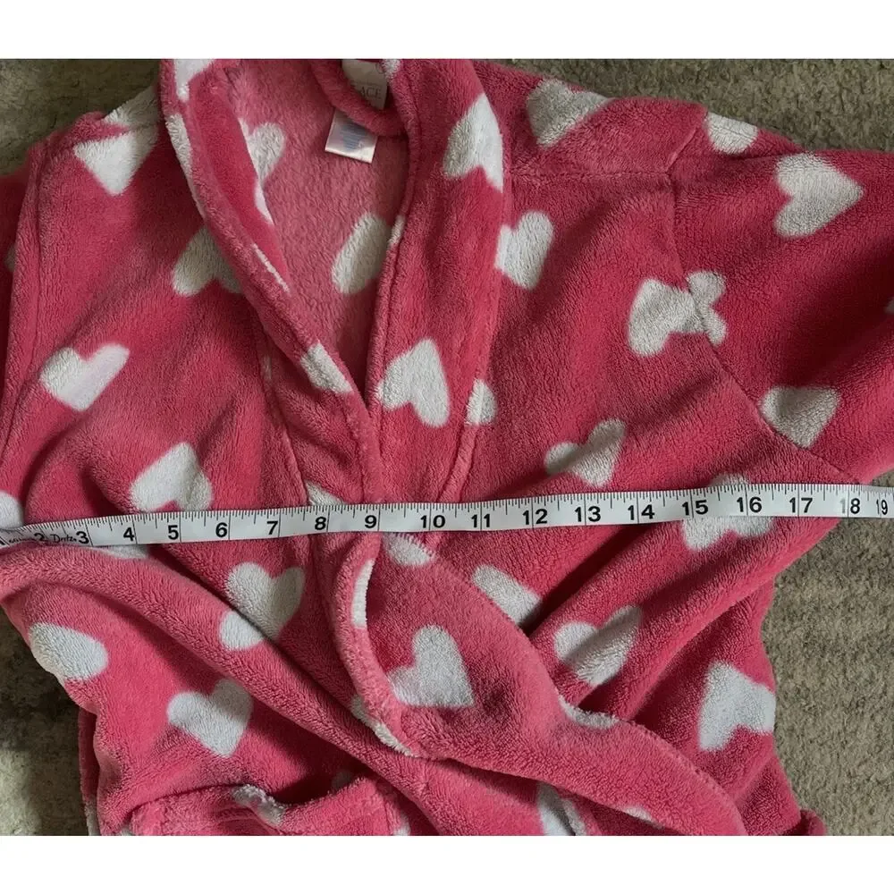 The Children’s Place Girls Pink Fleece Robe White Hearts Size XL (14)